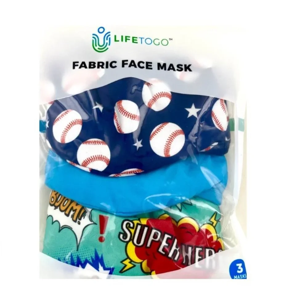 NWT 3 Fabric Youth Face Masks Baseball and Super Hero Designs